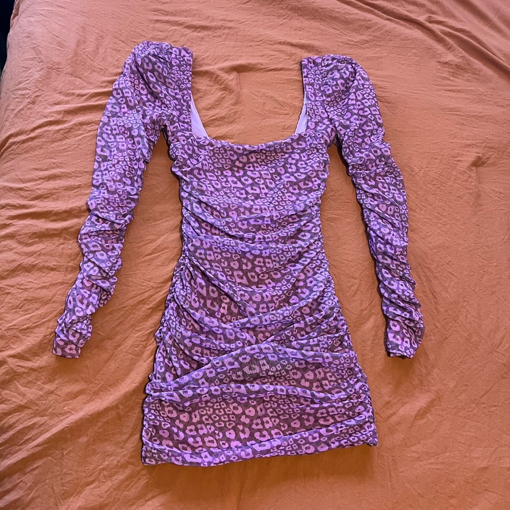 Oh Polly Lavender Animal Print Long Sleeve Dress